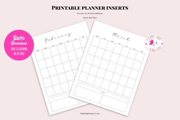 Download Printable Undated Monthly Planner Insert - Planner insert Collection