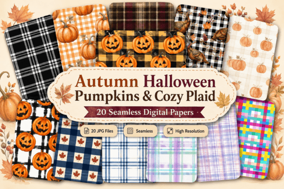 Download Autumn Halloween Pumpkins &amp; Cozy Plaid - Pumpkins Collection